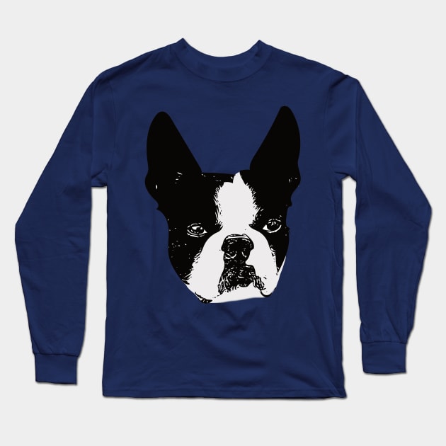 Boston Bull Terrier Face Long Sleeve T-Shirt by DoggyStyles